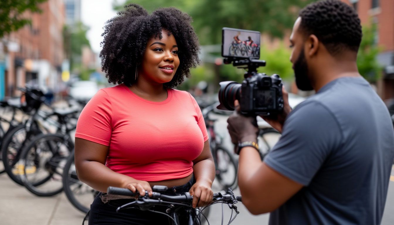 a woman filming fashion vlog with her phone