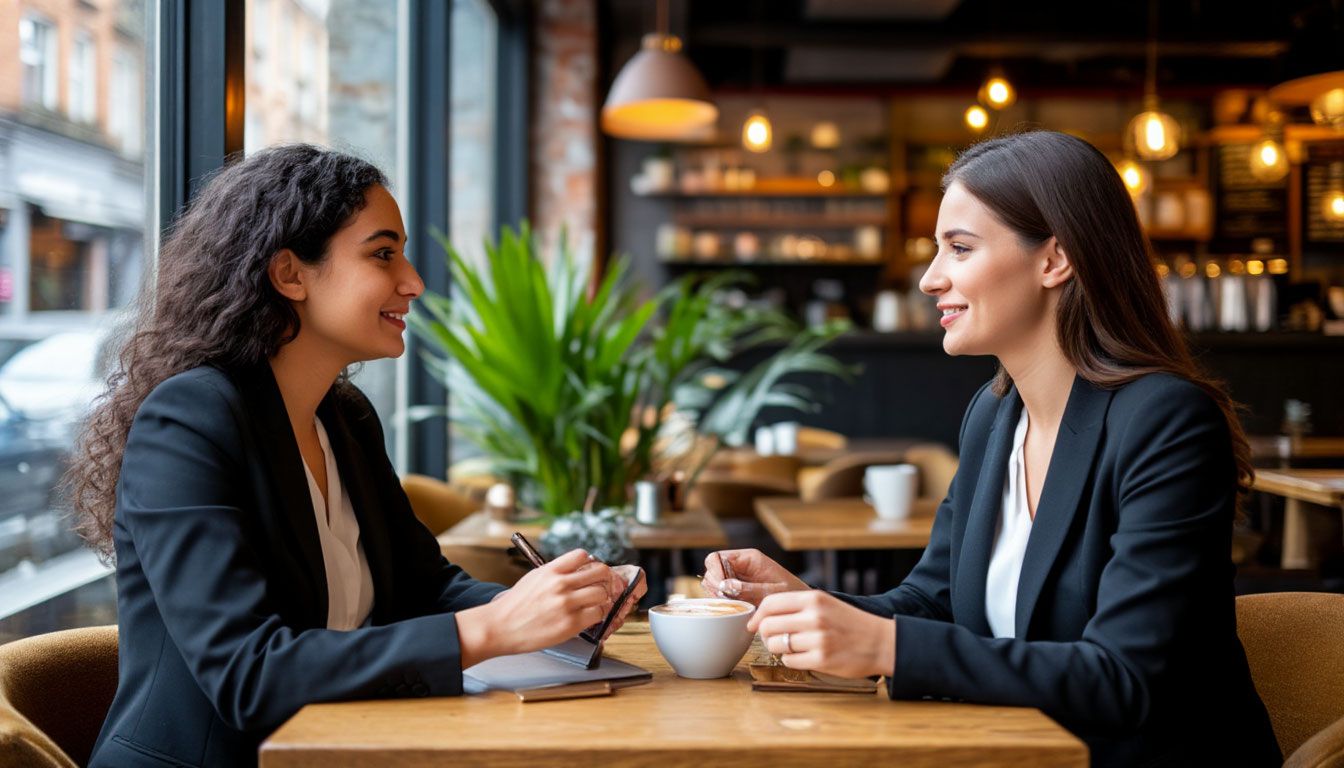 Two businesswomen discussing joint projects in a cafe