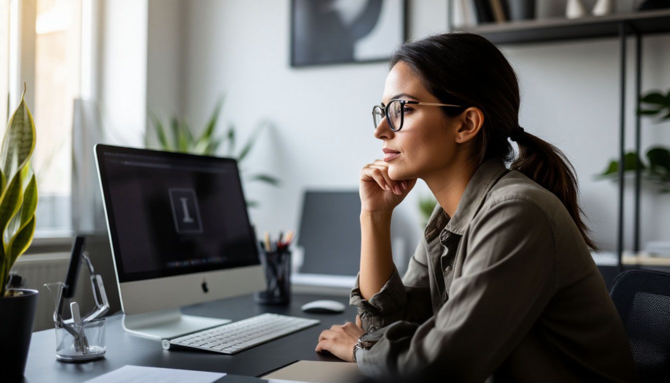 a woman explaining something during an online consultation