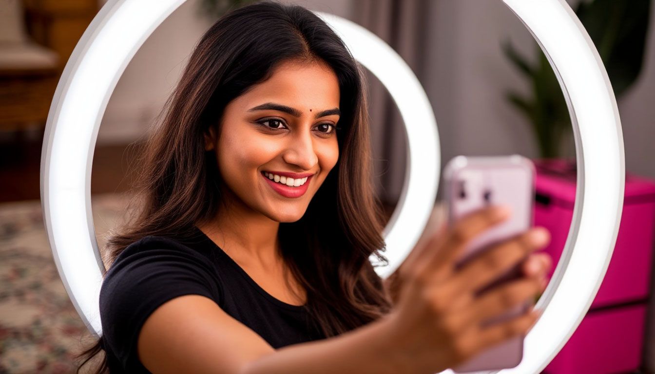 a female influencer taking selfies