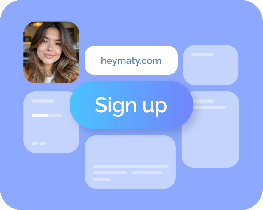 Registration interface with “Sign up” button and profile image for joining a new social media platform.