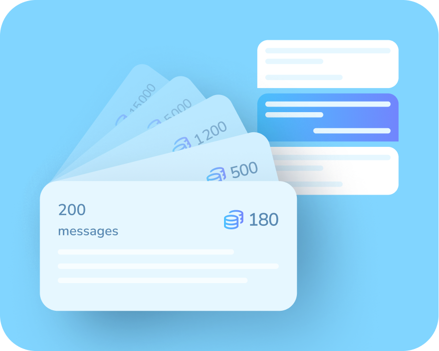  App screen illustrating message packages and conversation cards for starting a live chat in a chat app