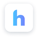 Heymaty chat app icon with letter “h” on a soft blue square, representing a modern social networking app interface